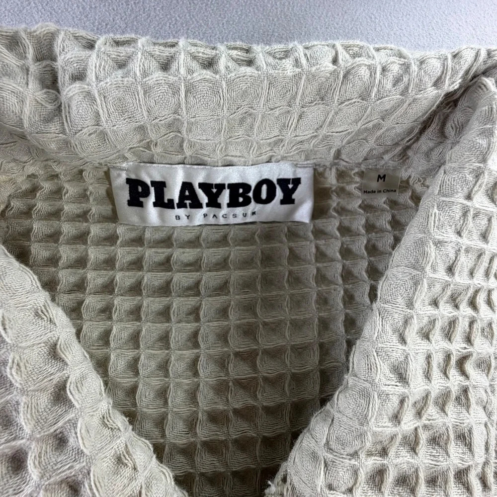 Playboy PacSun Pullover Mens M Waffle Knit 1/4 Zip‎ Logo Beige